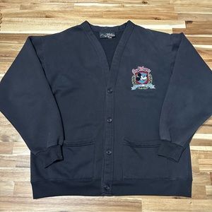 Vintage Disney Sweater Adult Extra Large Black Cardigan Mickey Mouse Unisex 90s